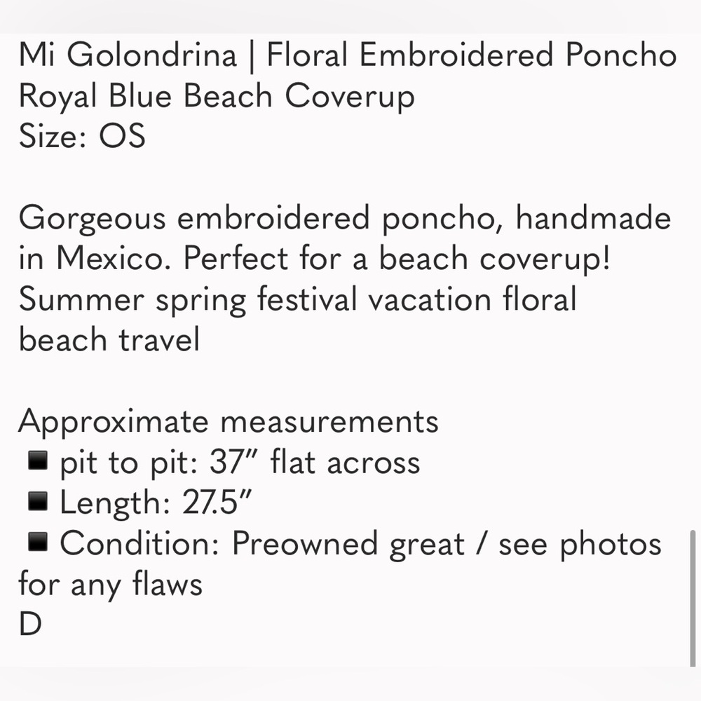 Mi Golondrina | Floral Embroidered Poncho Royal Blue Beach Coverup OS - Picture 8 of 10